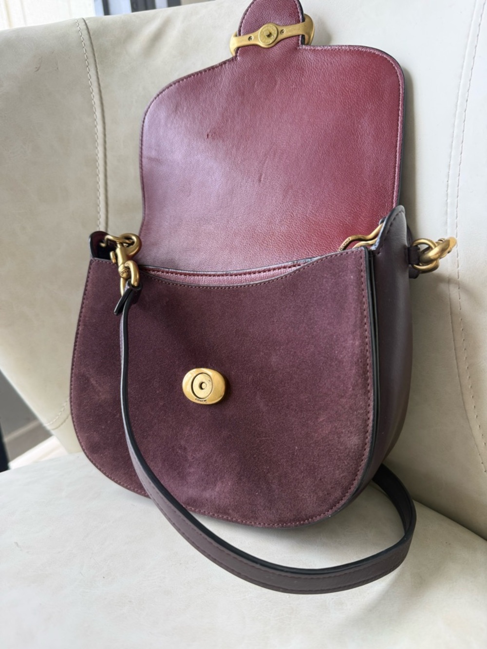 Coach Burgundy Leather Crossbody Saddle Bag with Gold Hardware - Picture 6 of 9